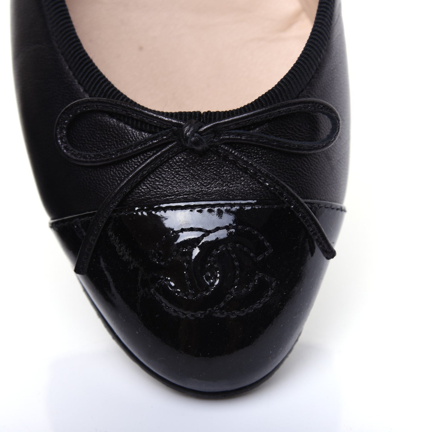 Lambskin Patent Cap Toe Ballerina Flats 37 Black