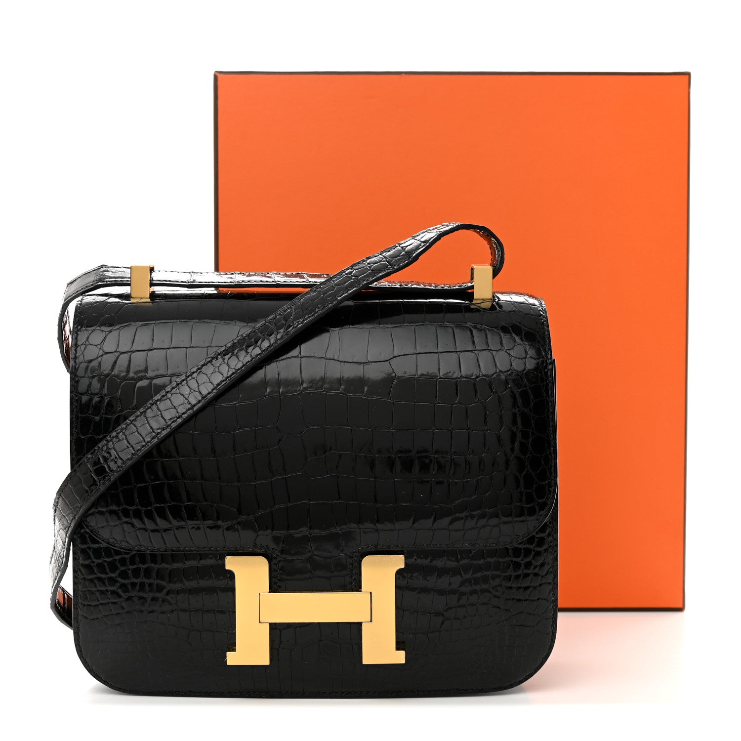 Hermes Shiny Porosus Crocodile Constance 24 Black 3 of 12