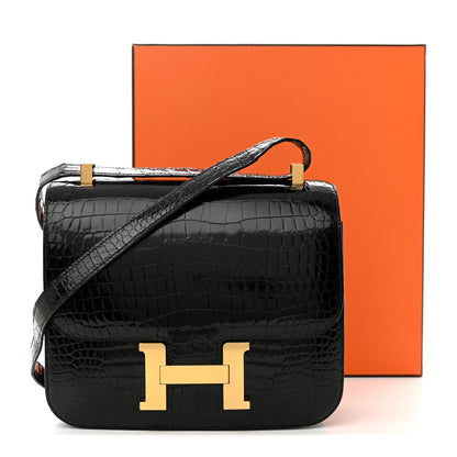 Hermes Shiny Porosus Crocodile Constance 24 Black 3 of 12