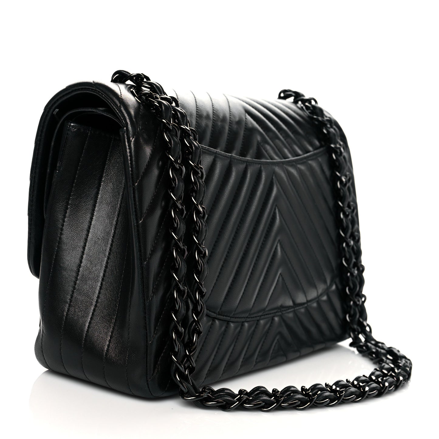 Lambskin Chevron Quilted Jumbo Double Flap So Black