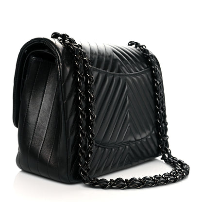 Chanel Lambskin Chevron Quilted Jumbo Double Flap So Black 3 of 11