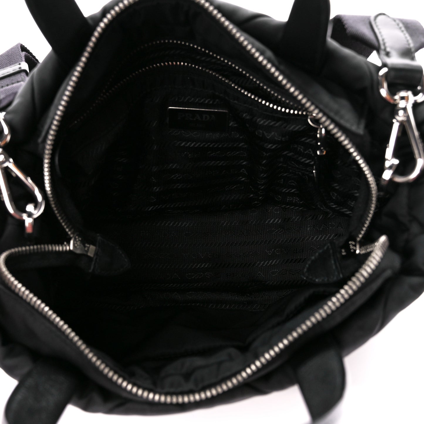 Re-Nylon Nappa Triangle Quilted Padded Double Handled Zip Pocket Tote Black