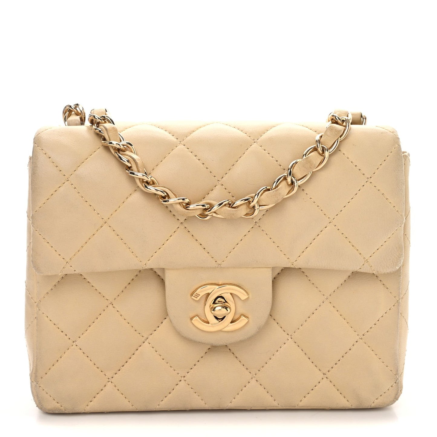 Lambskin Quilted Mini Square Flap Beige