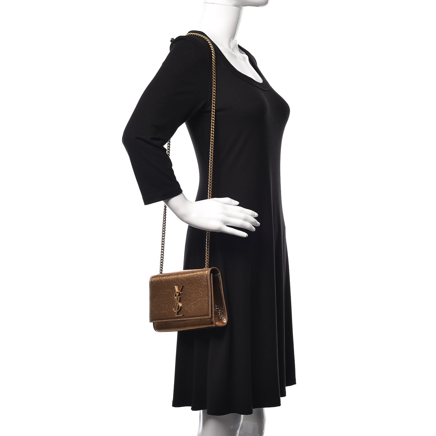 Metallic Calfskin Small Classic Monogram Kate Satchel Bronze