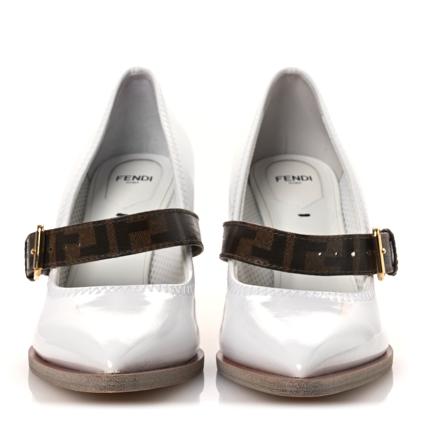 Glossy Neoprene Glazed Fabric FF FFrame Court Mary Jane Pumps 39 White Tobacco Moro