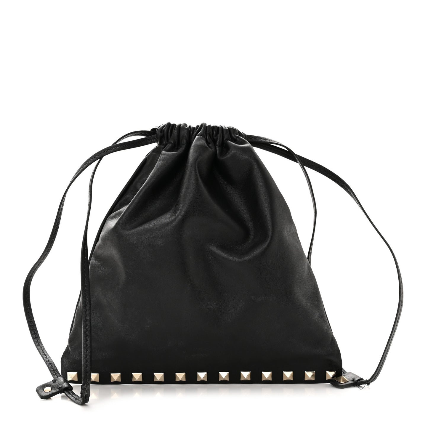 Calfskin Rockstud Drawstring Pouch Black
