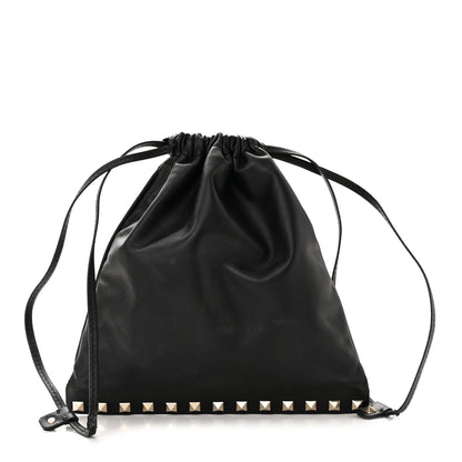 Valentino Garavani Calfskin Rockstud Drawstring Pouch Black 1 of 10