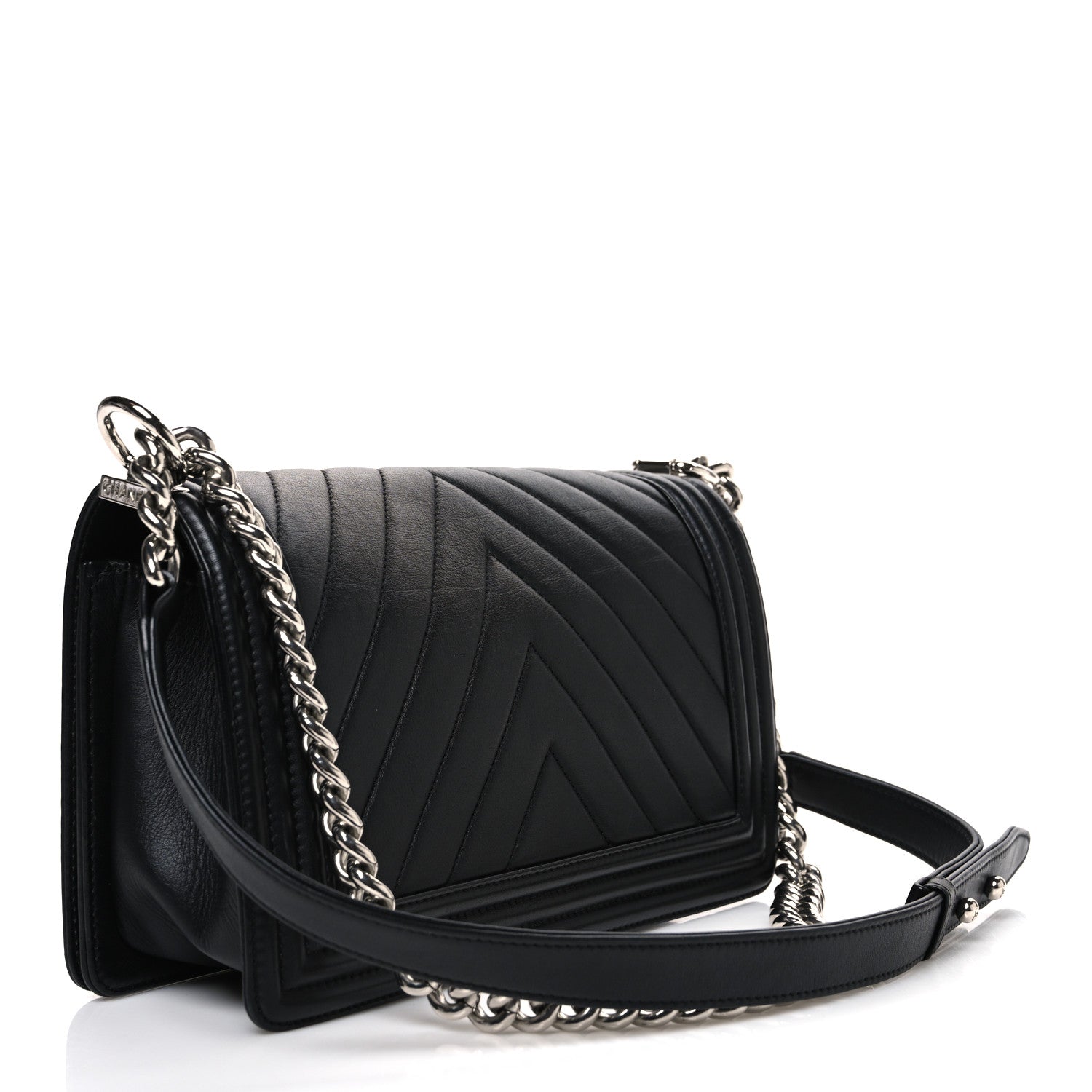 Chanel Calfskin Chevron Quilted Medium Boy Flap Black 3 of 11