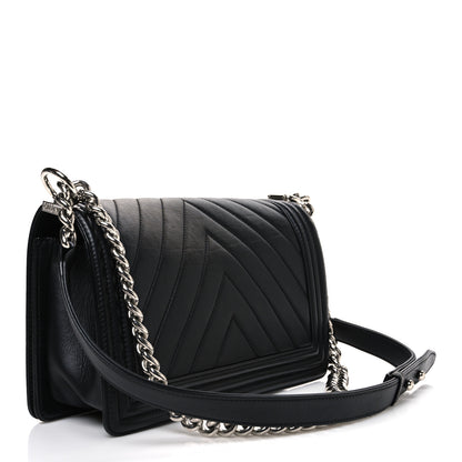 Chanel Calfskin Chevron Quilted Medium Boy Flap Black 3 of 11