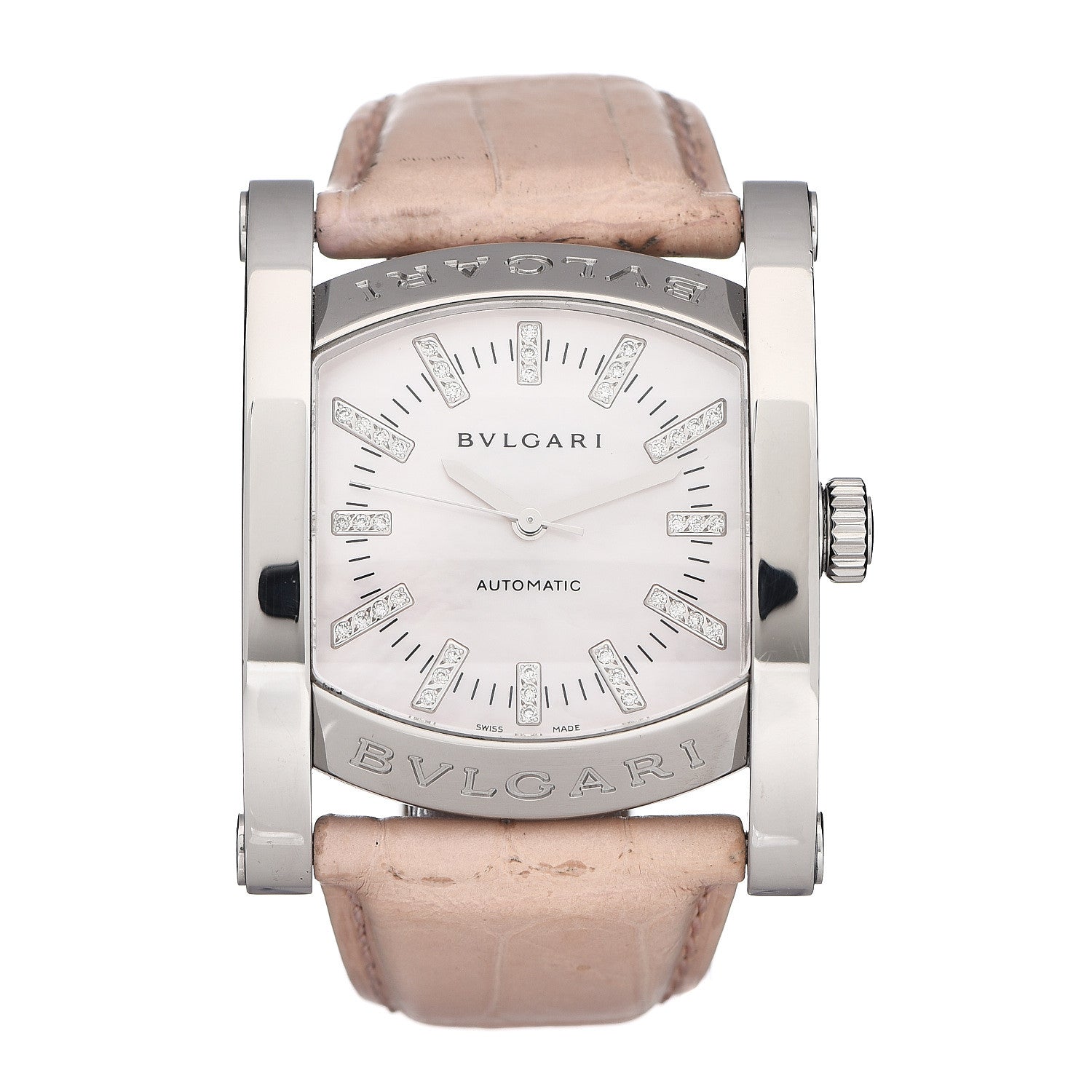 Bulgari Stainless Steel Alligator Diamond Mother of Pearl 35mm Assioma Quartz Watch 1 of 4