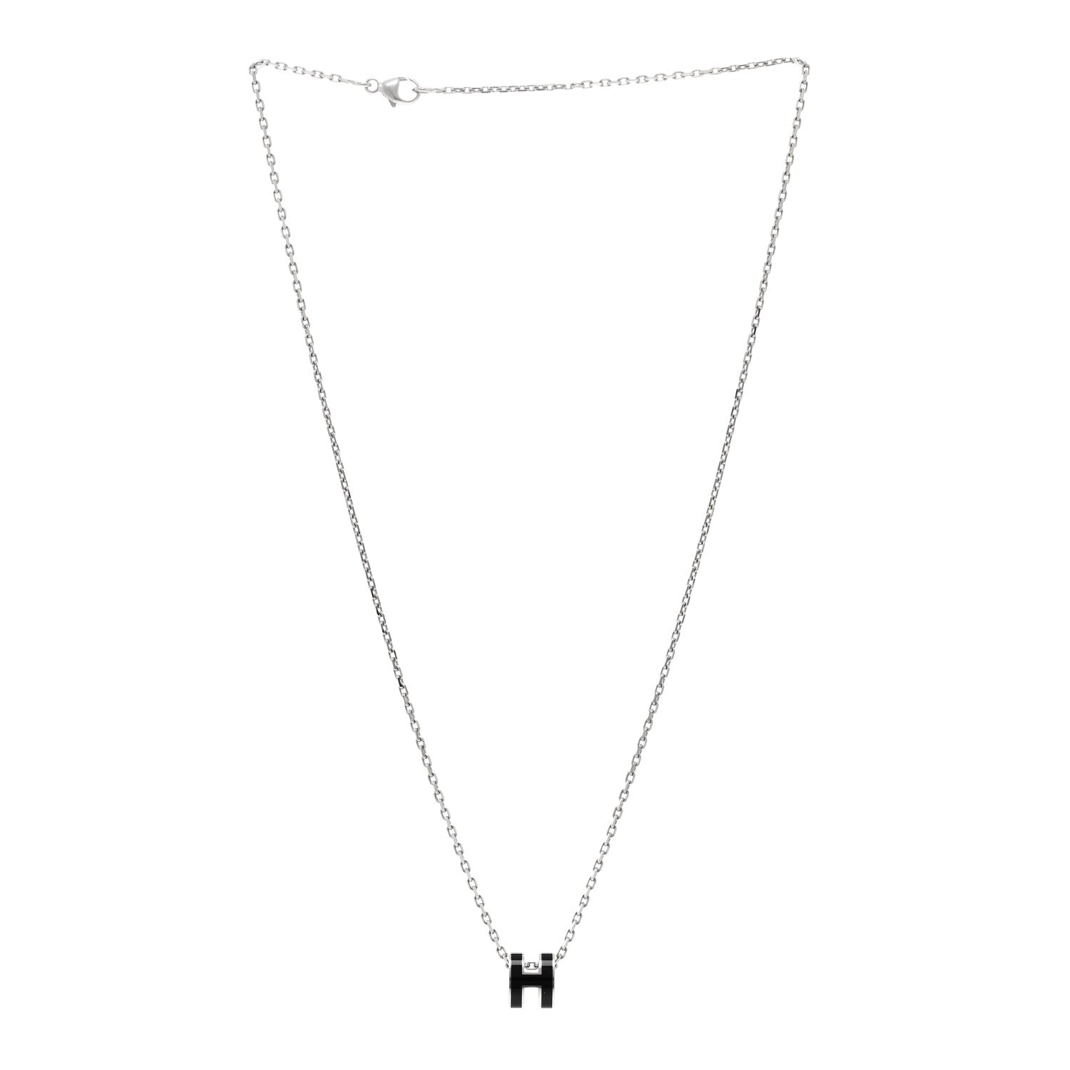 Hermes Lacquered Palladium Mini Pop H Pendant Necklace Black 3 of 6