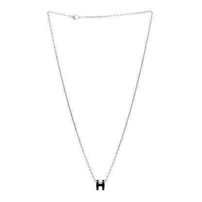 Hermes Lacquered Palladium Mini Pop H Pendant Necklace Black 3 of 6