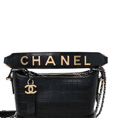 Chanel Calfskin Crocodile Embossed Small Gabrielle Cocodile Hobo Black 10 of 10