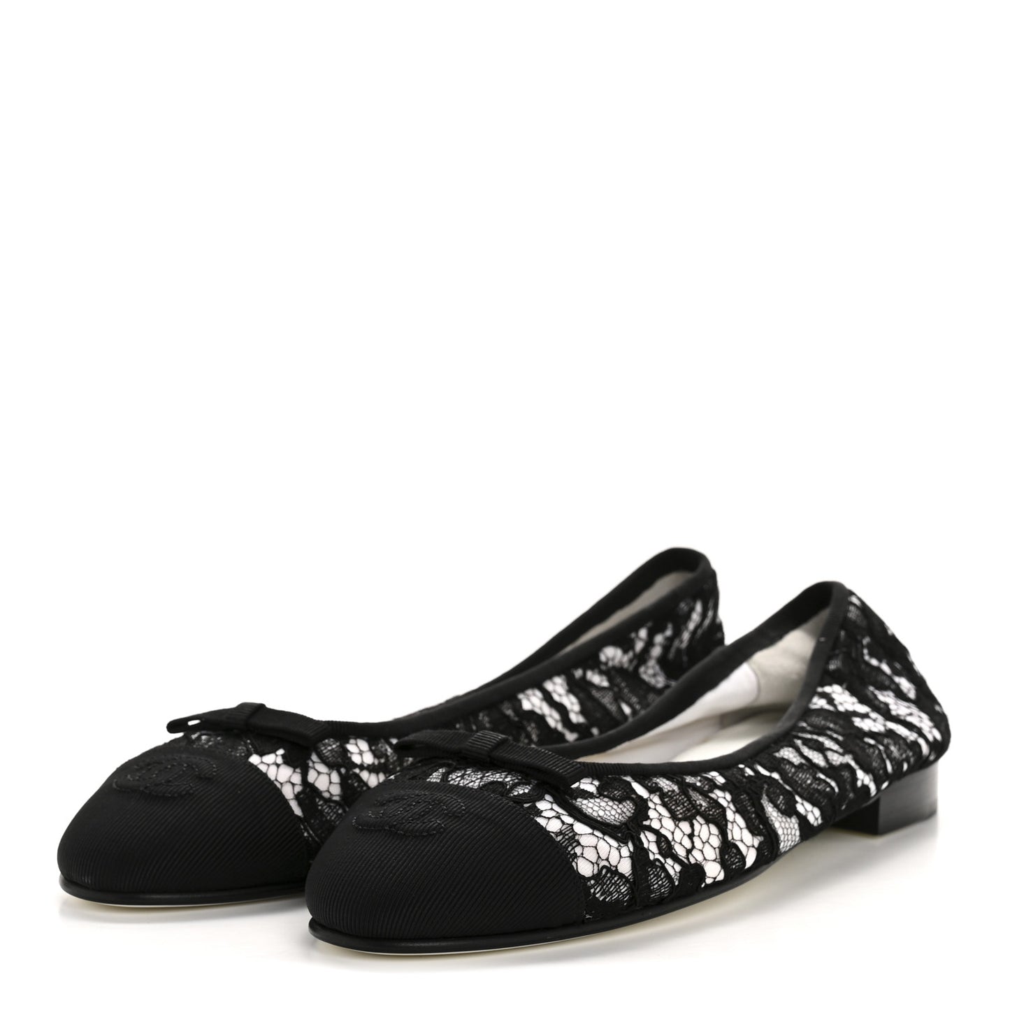 Lace Grosgrain Cap Toe CC Ballerina Flats 40 Black