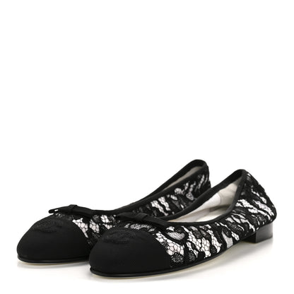 Chanel Lace Grosgrain Cap Toe CC Ballerina Flats 40 Black 4 of 9