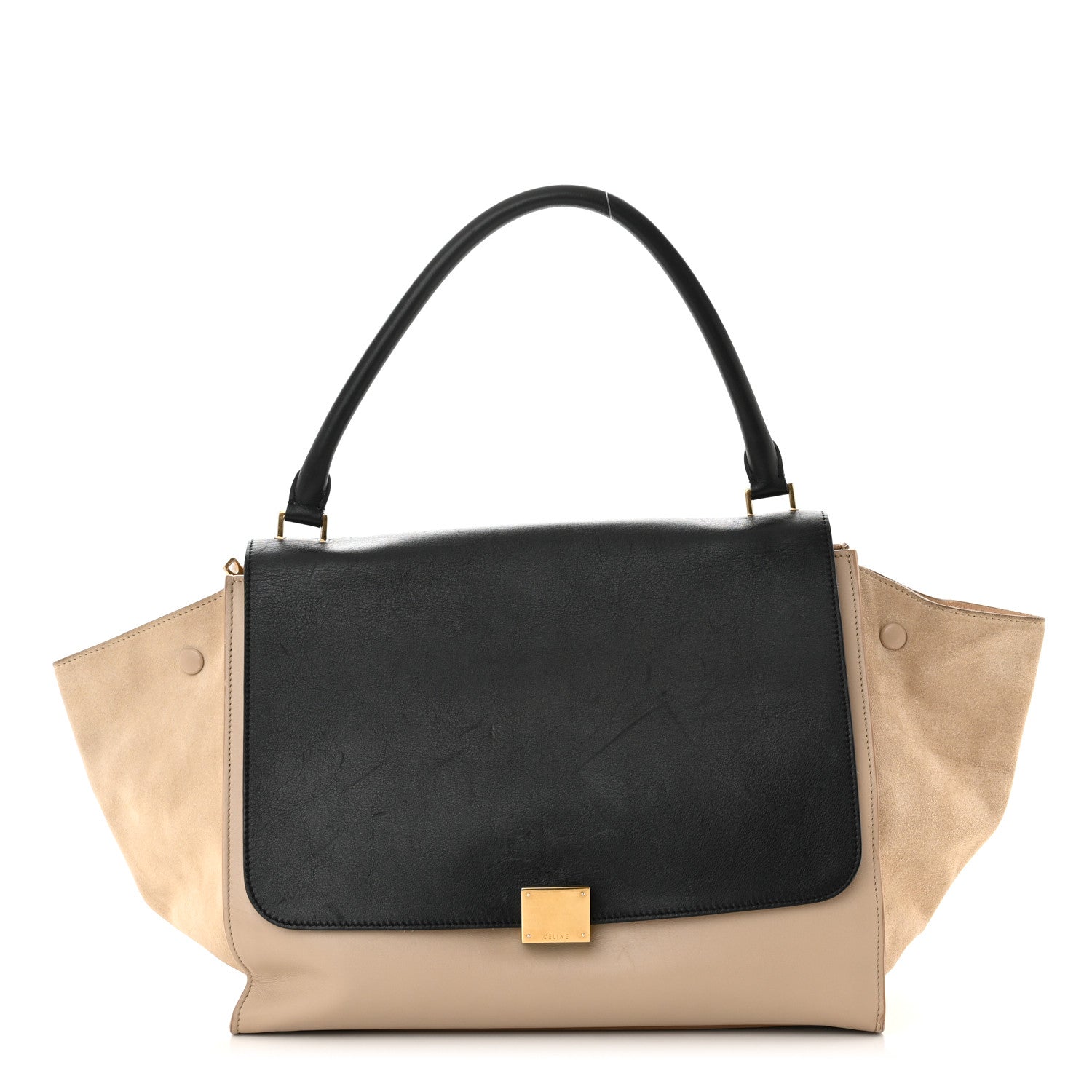 Celine Smooth Calfskin Suede Large Bi-Color Trapeze Black Dune 1 of 16