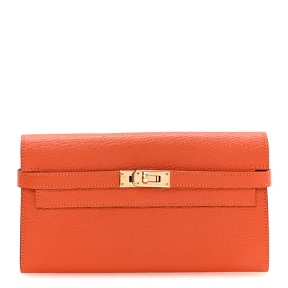 Hermes Chevre Mysore Kelly Longue Wallet Feu 1 of 7