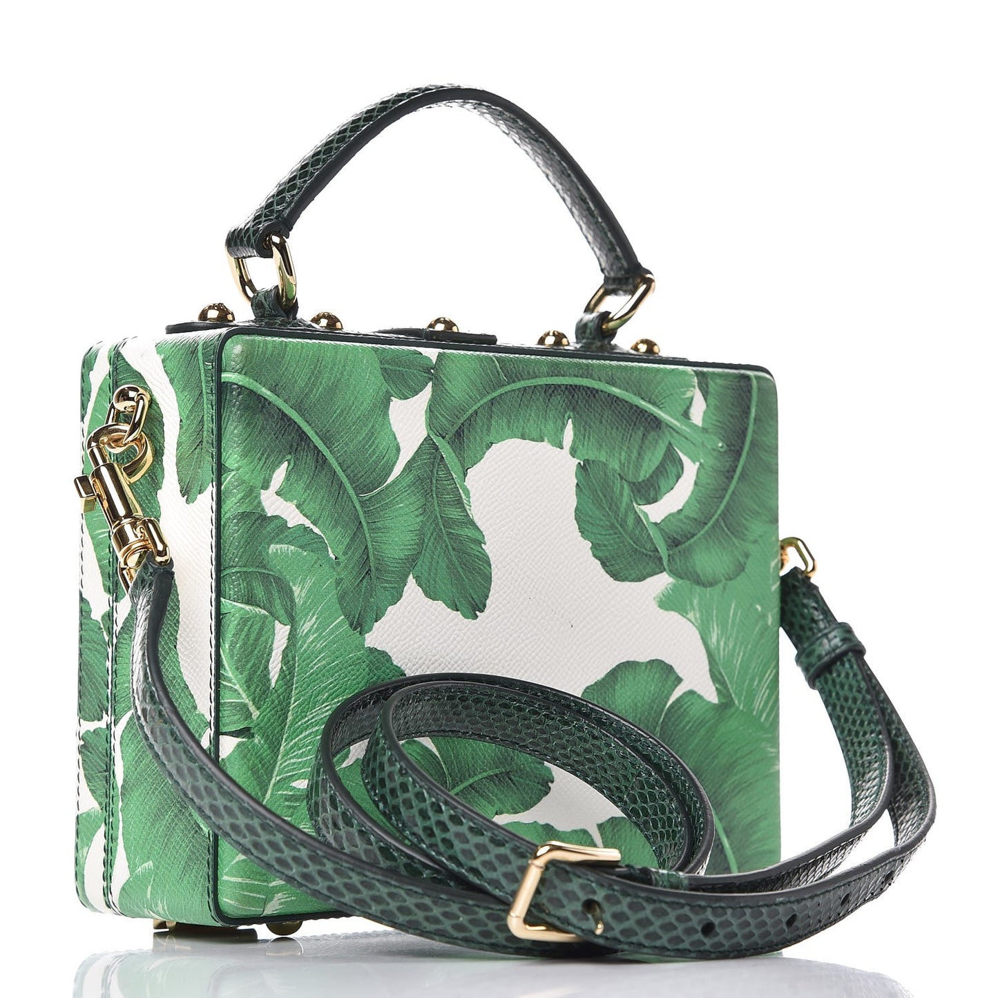 Dauphine Snakeskin Printed Embellished Banana Leaf Box Bag