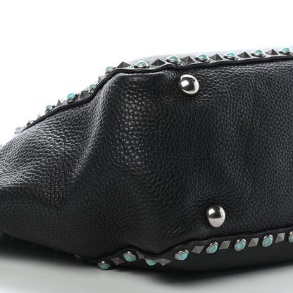 Valentino Garavani Grained Calfskin Turquoise Medium Rockstud Rolling Tote Black 7 of 10