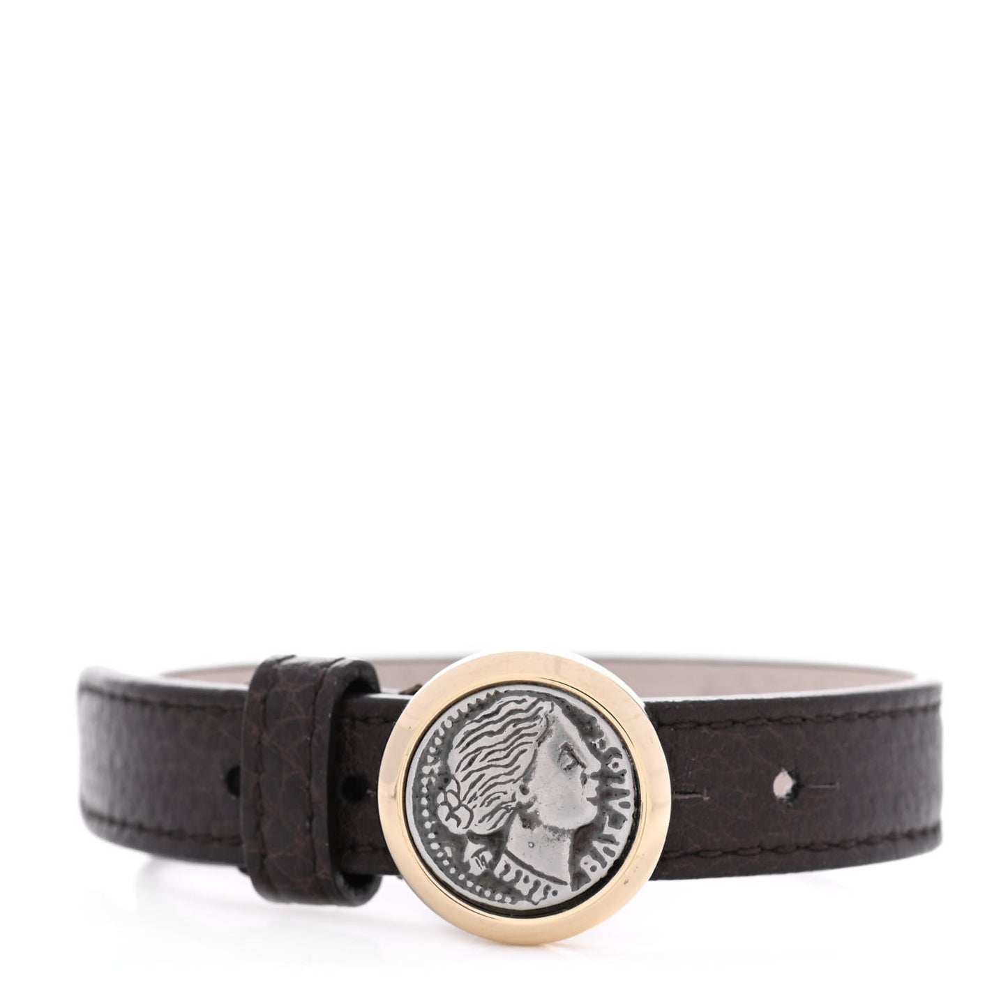 Calfskin Monete Single Wrap Bracelet Brown