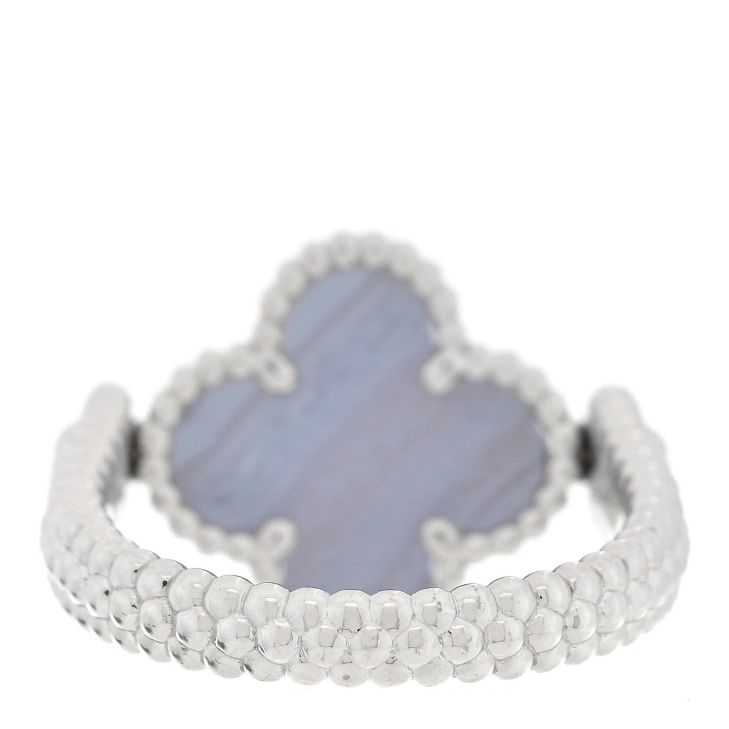 18K White Gold Diamond Chalcedony Reversible Guilloche Vintage Alhambra Ring 53 6.5
