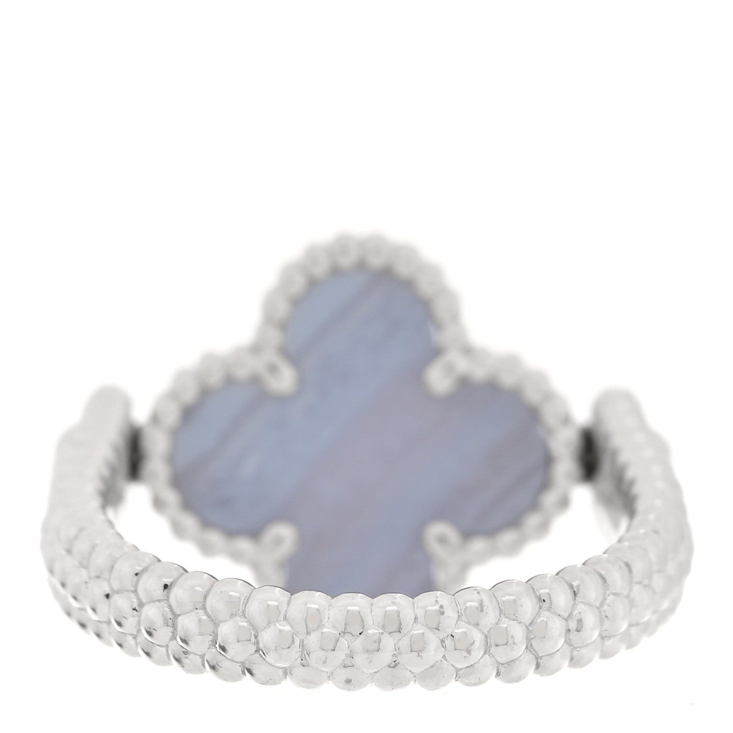 Van Cleef & Arpels 18K White Gold Diamond Chalcedony Reversible Guilloche Vintage Alhambra Ring 53 6.5 4 of 6