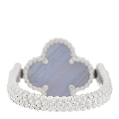 Van Cleef & Arpels 18K White Gold Diamond Chalcedony Reversible Guilloche Vintage Alhambra Ring 53 6.5 4 of 6