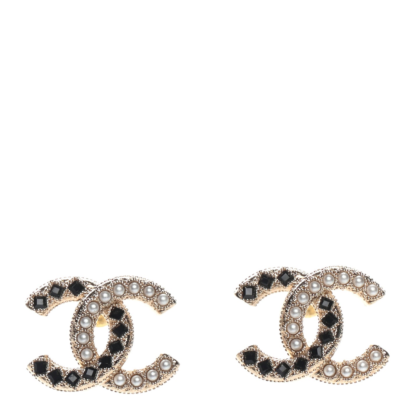 Resin Pearl CC Earrings Gold Black