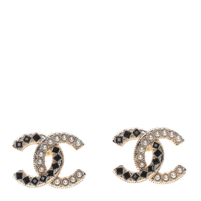 Chanel Resin Pearl CC Earrings Gold Black 1 of 5