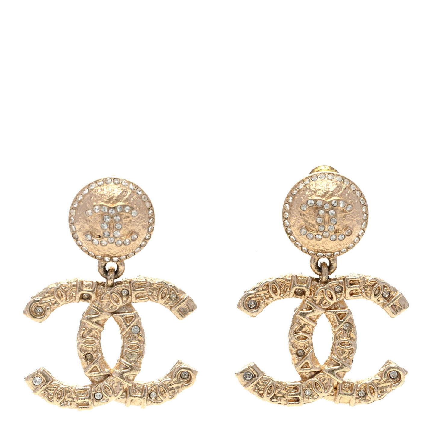 Crystal CC Drop Logo Earrings Gold
