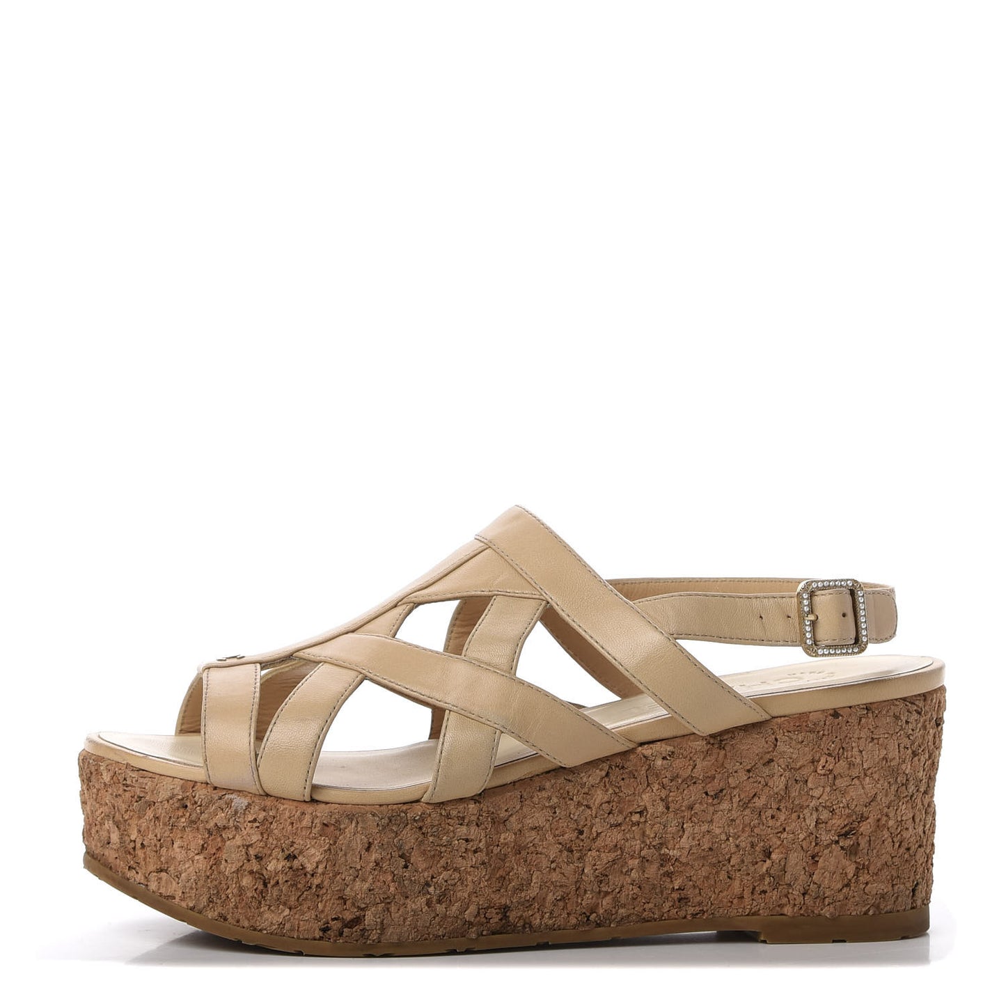Lambskin Cork Pearl CC Platform Sandals 38 Beige