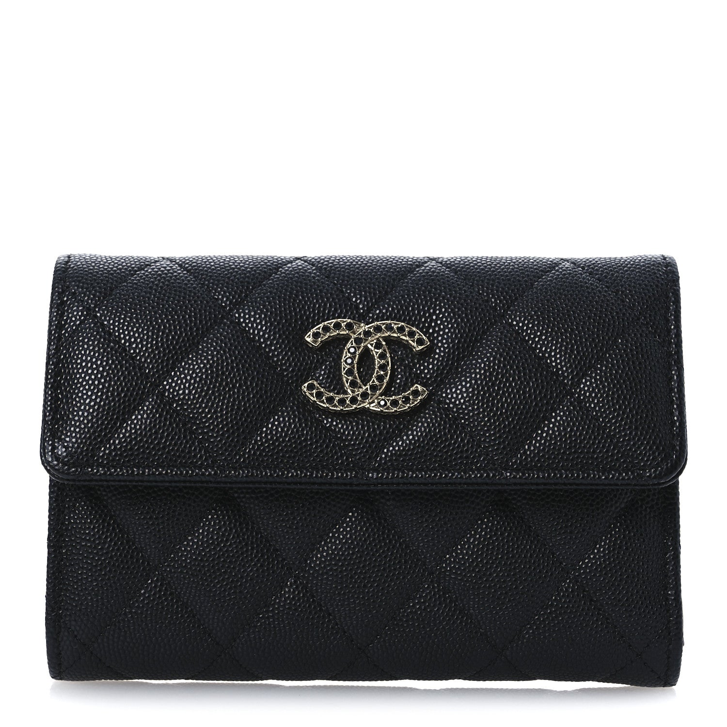Chanel Caviar Quilted Crystal CC Medium Flap Wallet Black 1 of 12