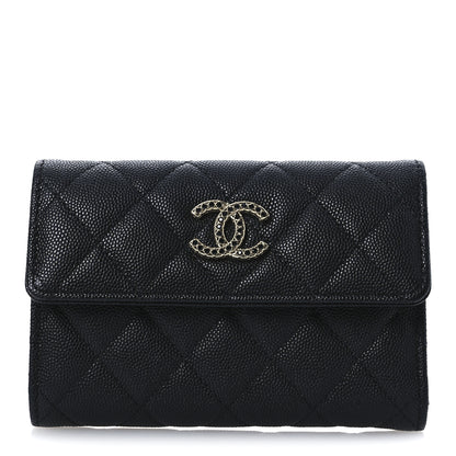 Chanel Caviar Quilted Crystal CC Medium Flap Wallet Black 1 of 12