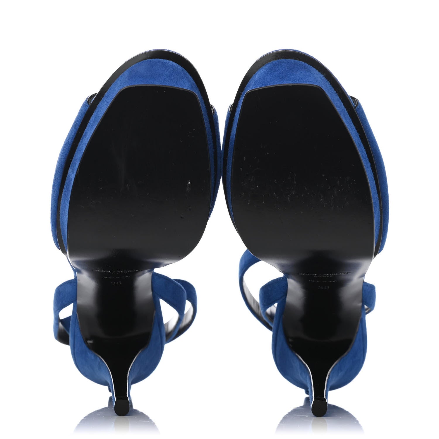Saint Laurent Kid Scamosciato Tribute 105 Open Toe Platform Sandals 38 Bleu Majorelle 4 of 4