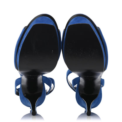 Saint Laurent Kid Scamosciato Tribute 105 Open Toe Platform Sandals 38 Bleu Majorelle 4 of 4