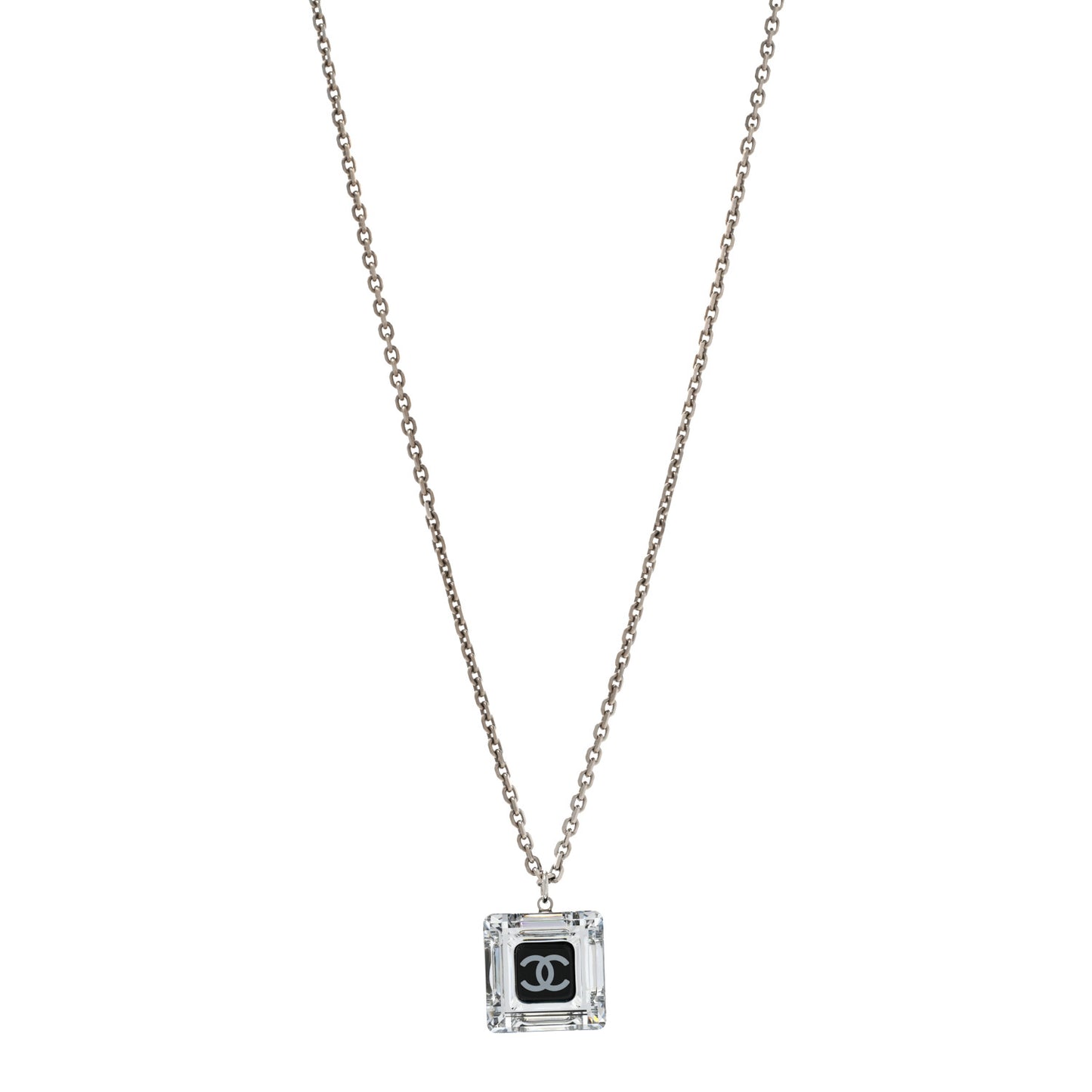 Lucite CC Square Charm Necklace