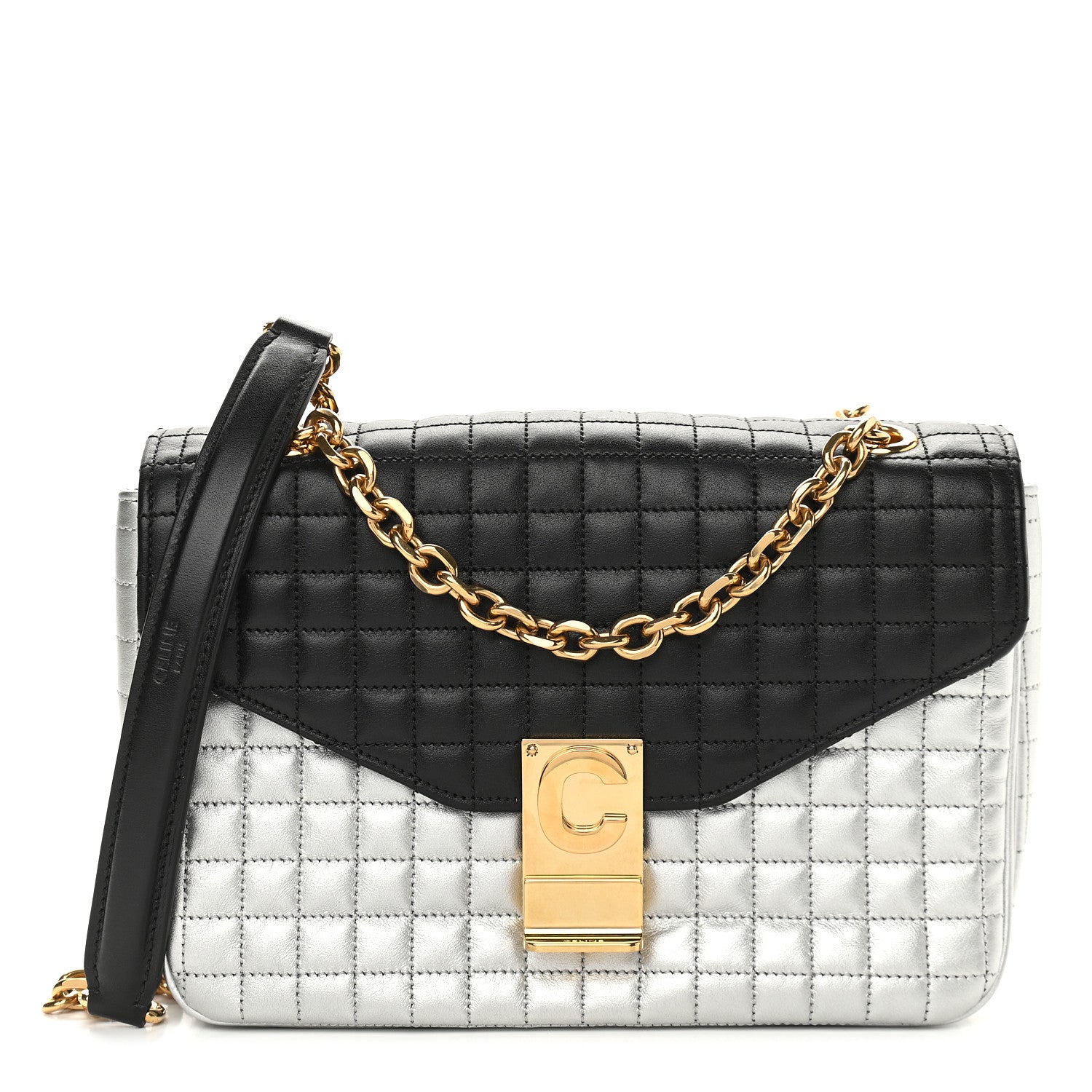 Celine Calfskin Quilted Medium C Bag Silver Black 1 of 9