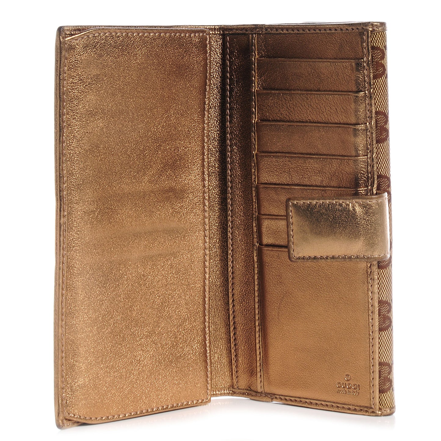 Crystal Monogram Metal Bar Continental Flap Wallet Gold