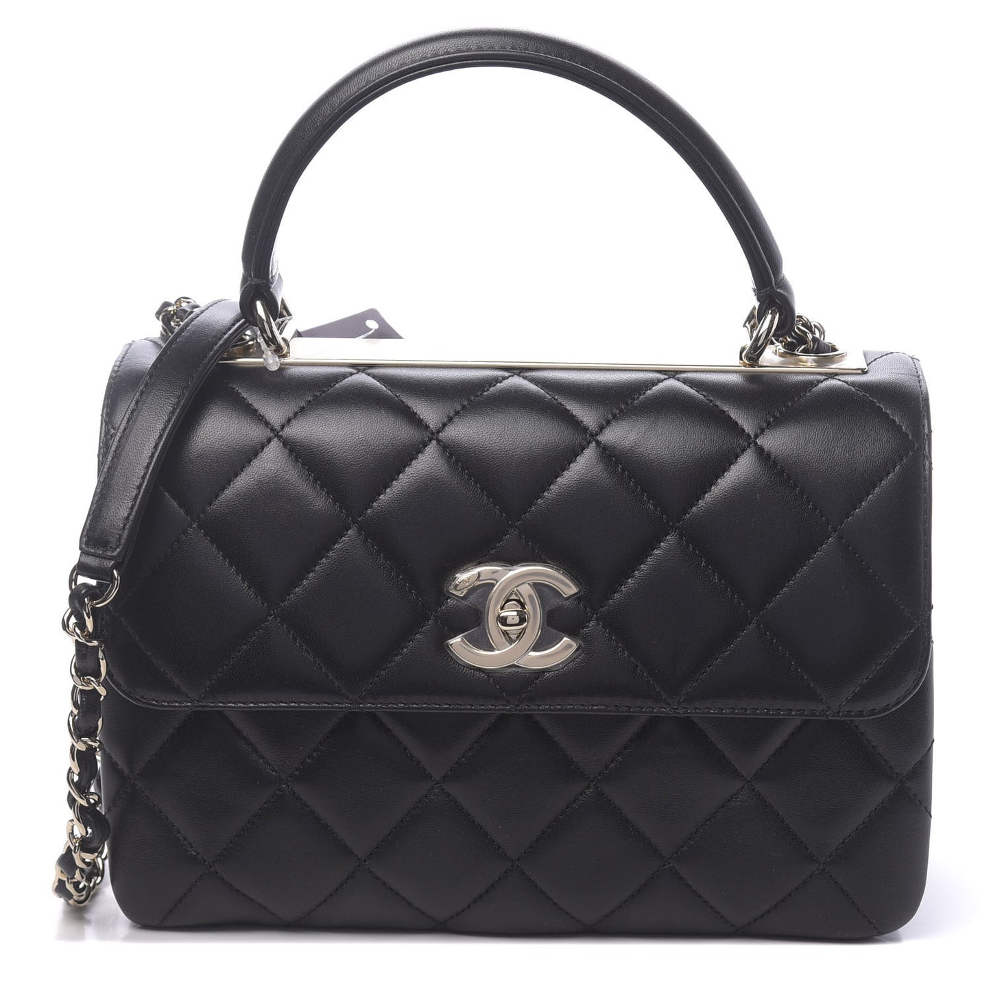 Lambskin Quilted Small Trendy CC Dual Handle Flap Bag Black