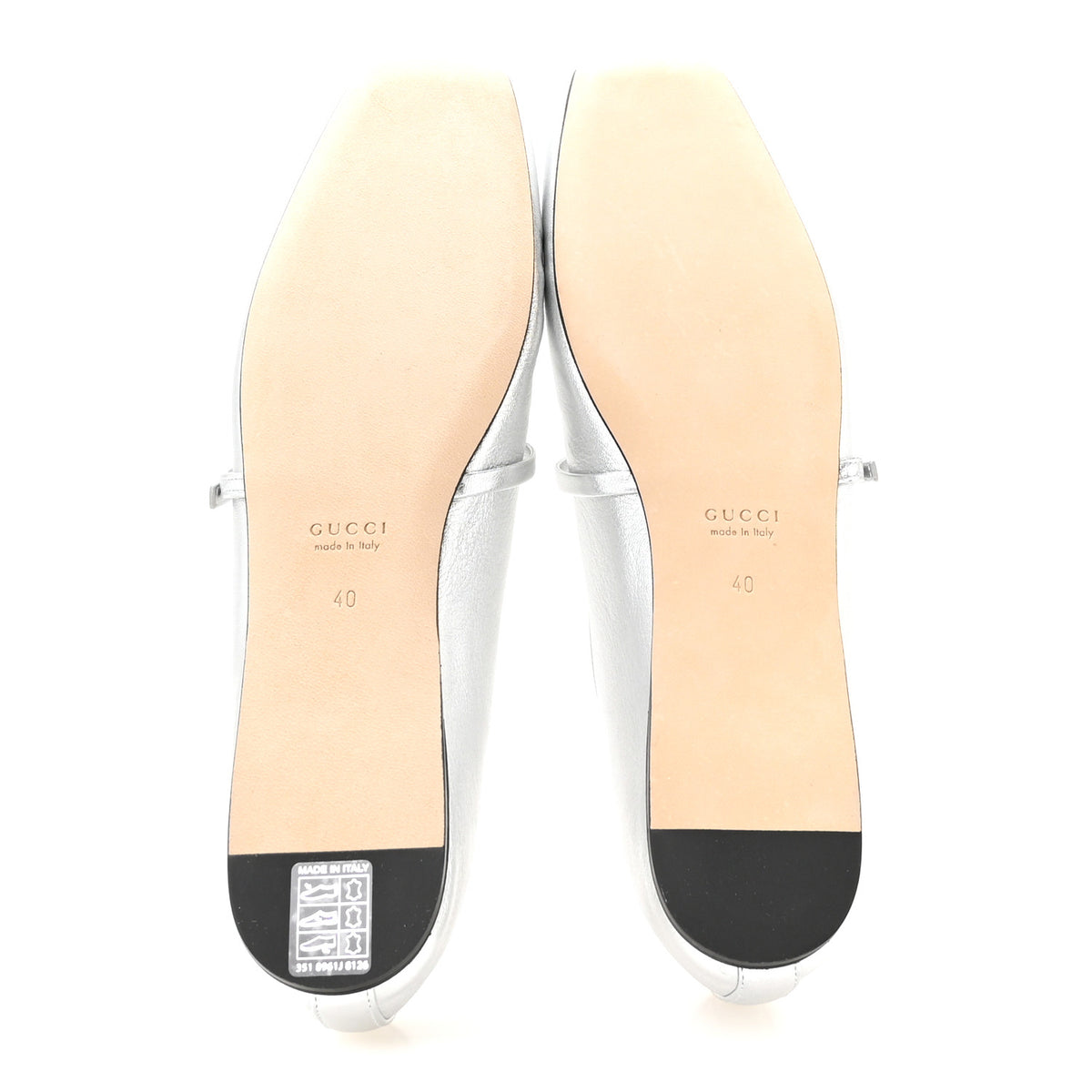 Nappa Lame Horsebit Ballet Flats 40 Argento