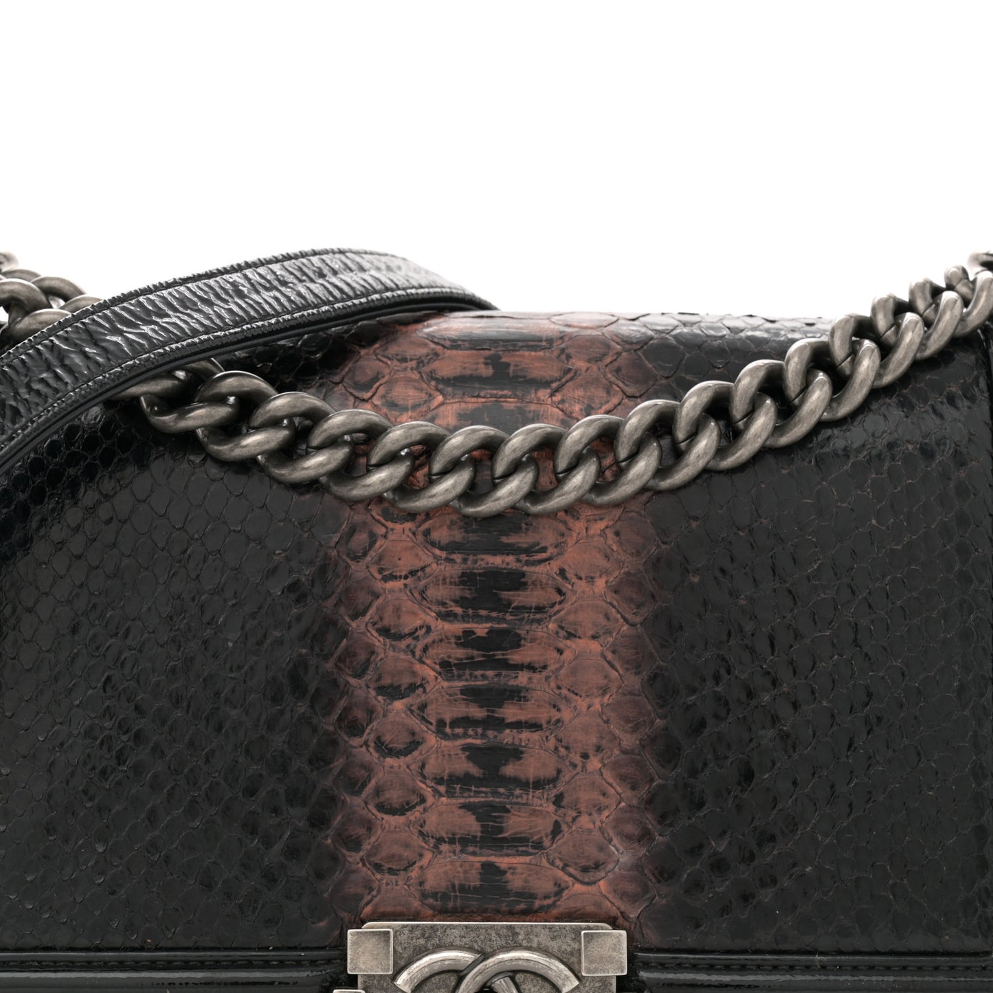 Patent Snakeskin Medium Boy Flap Black