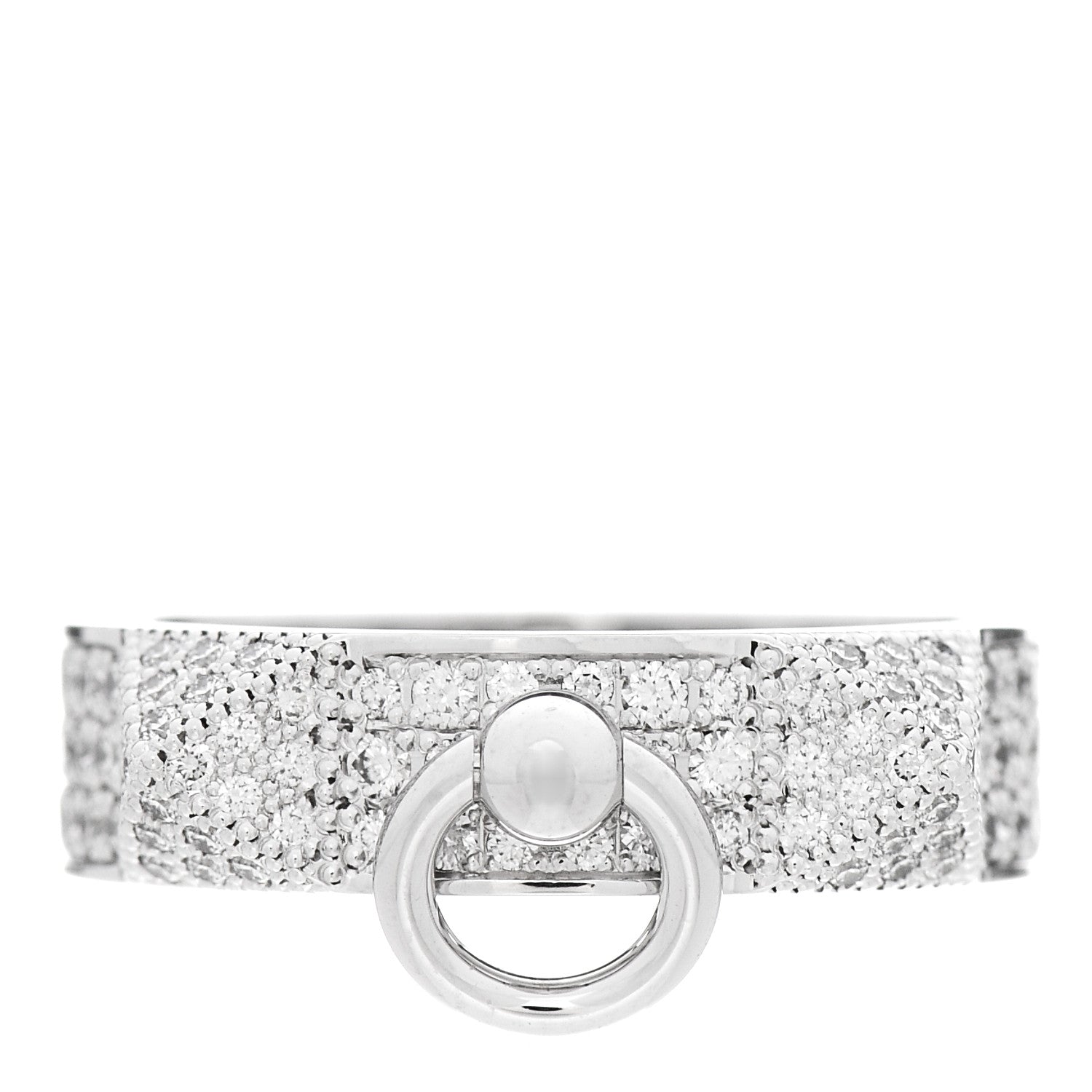 Hermes 18K White Gold Diamond PM Collier De Chien Pave Ring 52 6 1 of 5