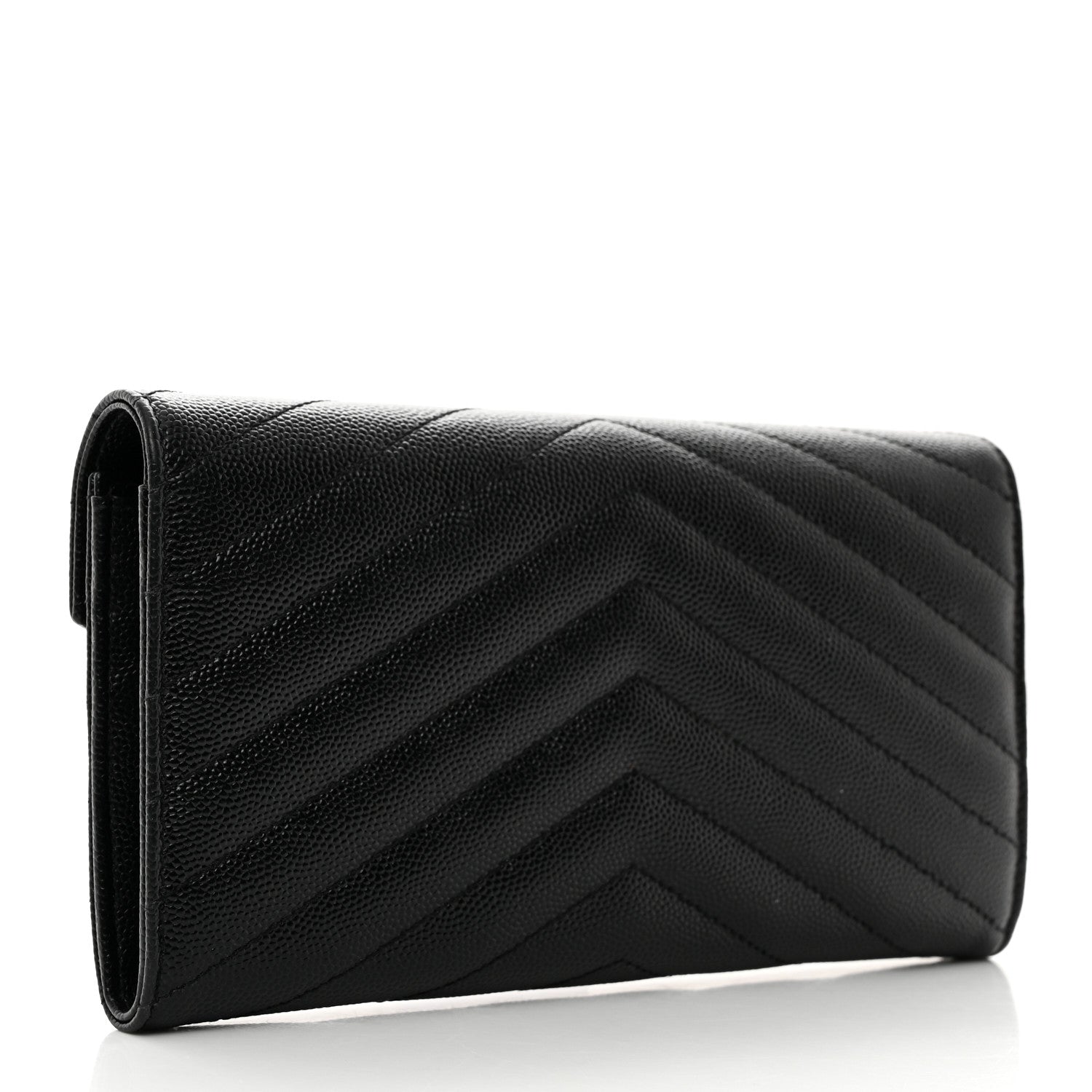 Saint Laurent Grain De Poudre Matelasse Chevron Monogram Flap Wallet Black 3 of 8