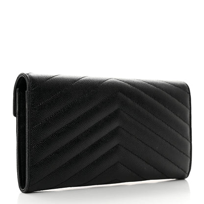 Saint Laurent Grain De Poudre Matelasse Chevron Monogram Flap Wallet Black 3 of 8