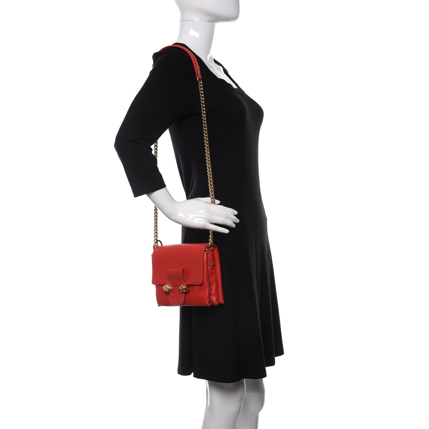 Alexander McQueen Calfskin Small Twin Skull Chain Crossbody Red 2 of 10