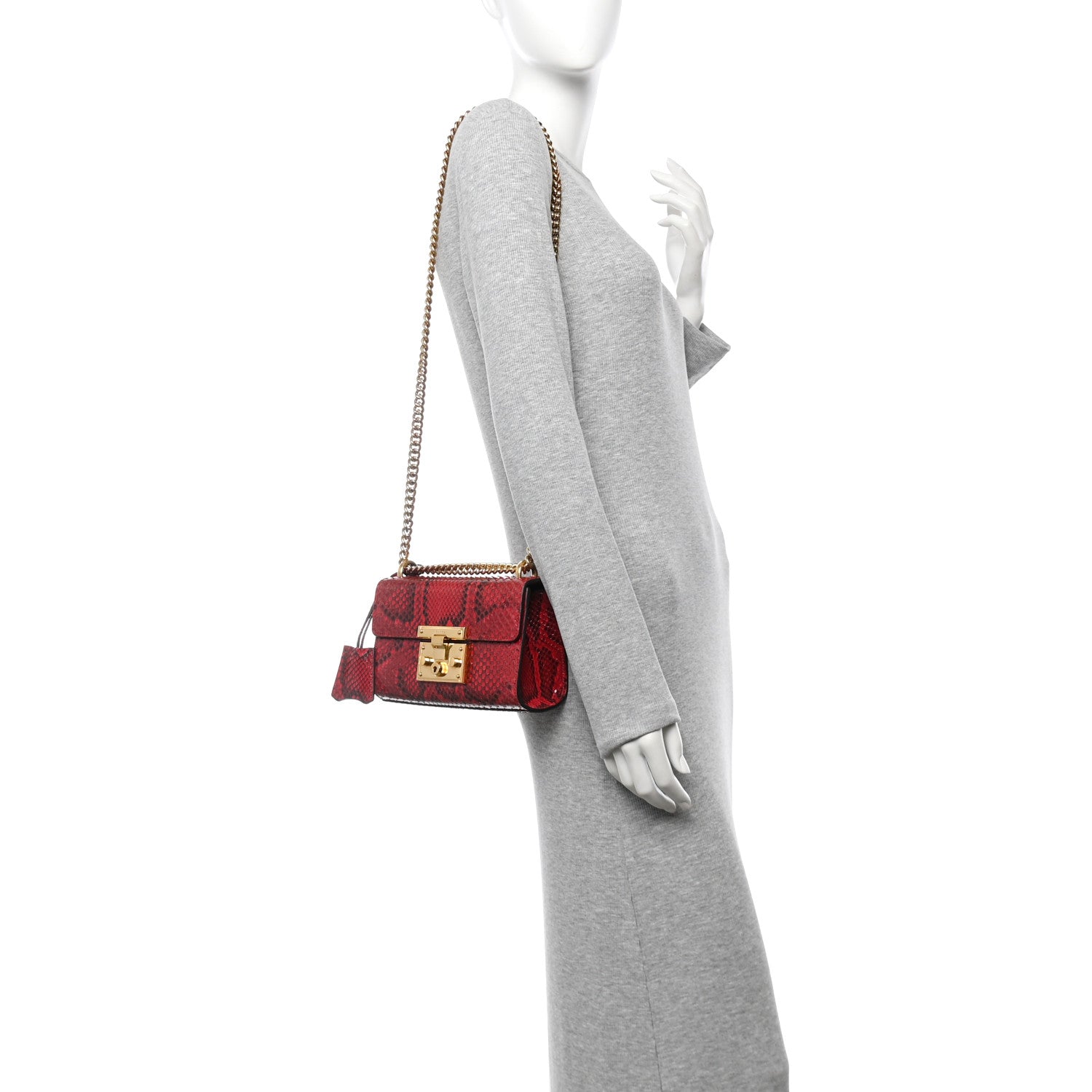Gucci Snakeskin Small Padlock Shoulder Bag Red 2 of 7