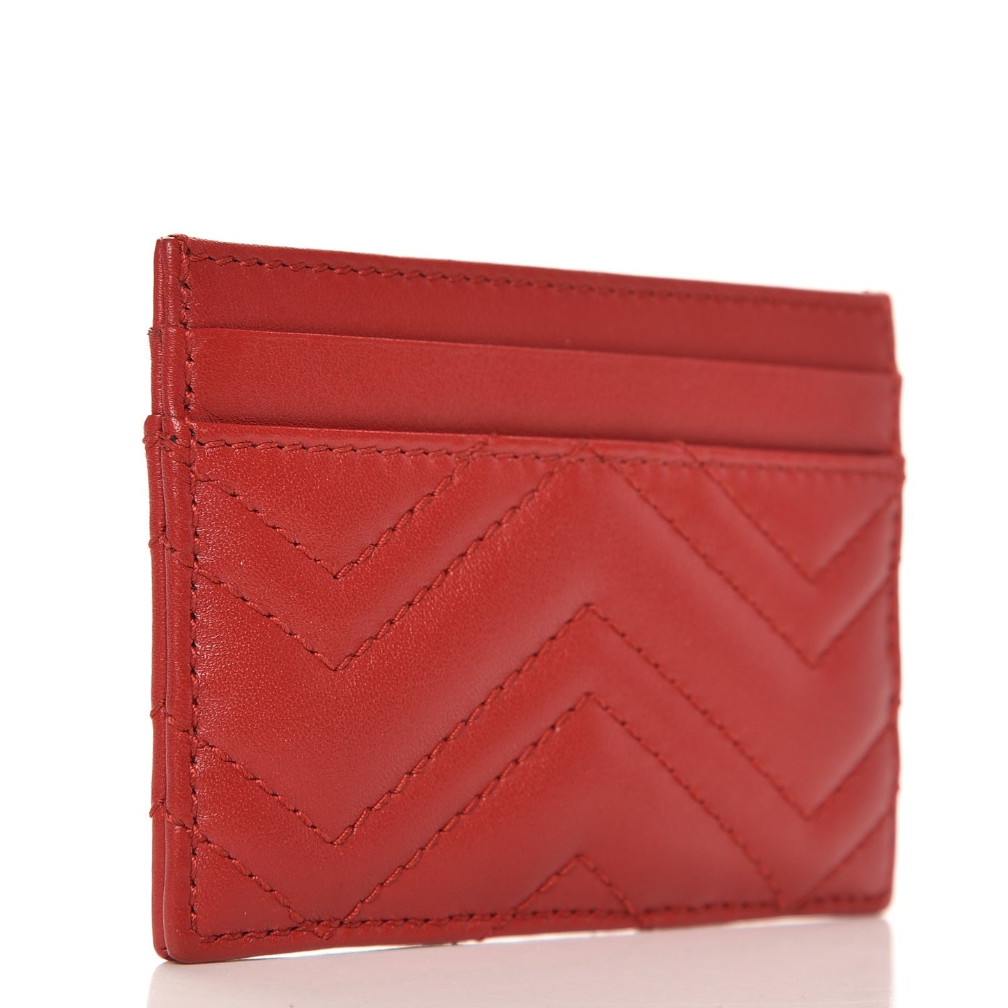 Calfskin Matelasse GG Marmont Card Holder Hibiscus Red