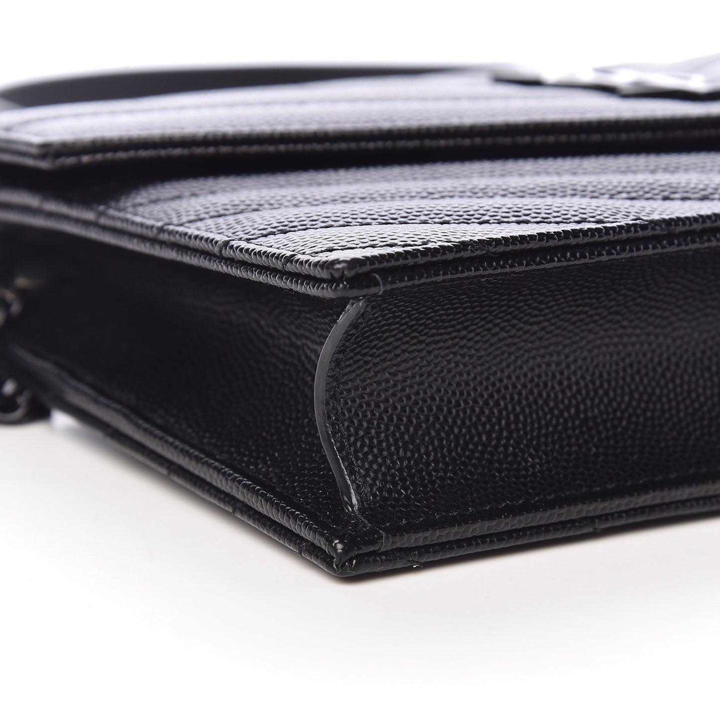 Grain De Poudre Matelasse Chevron Monogram Envelope Chain Wallet Black