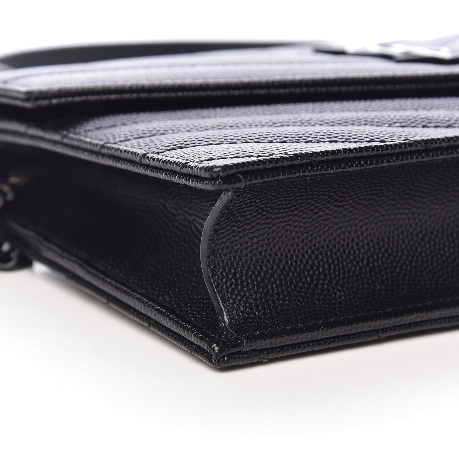 Saint Laurent Grain De Poudre Matelasse Chevron Monogram Envelope Chain Wallet Black 10 of 11
