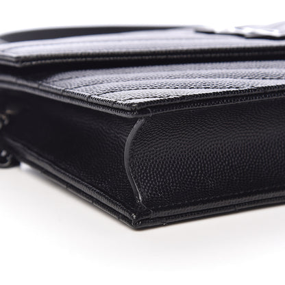 Saint Laurent Grain De Poudre Matelasse Chevron Monogram Envelope Chain Wallet Black 10 of 11